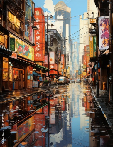 Urban Reflections in Rainy Street Illustration © Blue_Utilities