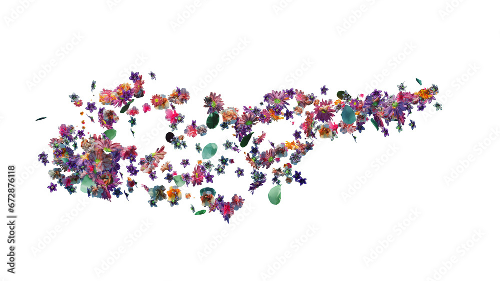 spring and summer flowers and flying petals on tranpsarent background spring and summer flowers and flying petals on tranpsarent background