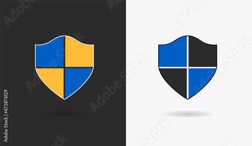 Free Download Shield Shape with Yellow and Blue flat. Sheild security and guarantee symbol vector design element	 - GFXLoad