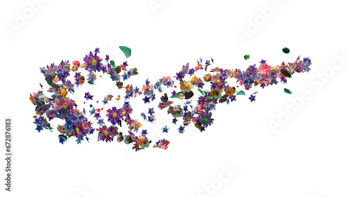 Purple Pink Orange Flowers and Petals in a Horizontal Trail