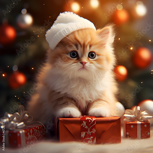 Christmas Style Cat Christmas Kitten in Christmas Season Winter Style Cat