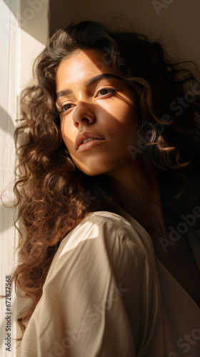 Portrait of Female model basking in the sun in all her beauty - Generative Ai