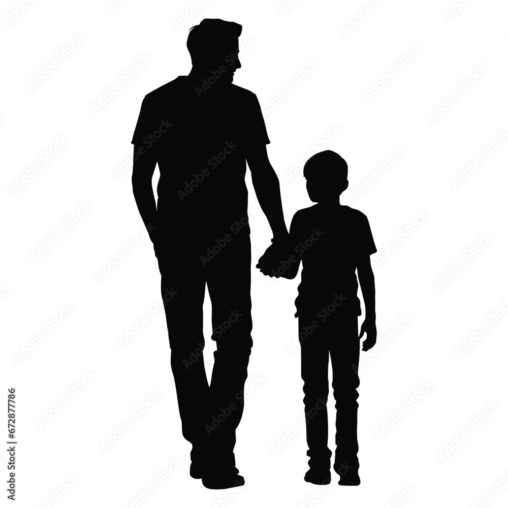 Father and Son Silhouettes on White Background