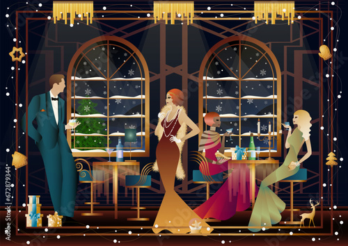 Well-dressed human during a festive dinner with friends on New Year s Eve at the luxury restaurant or home. Concept for holiday, winter holidays, New Year, Christmas