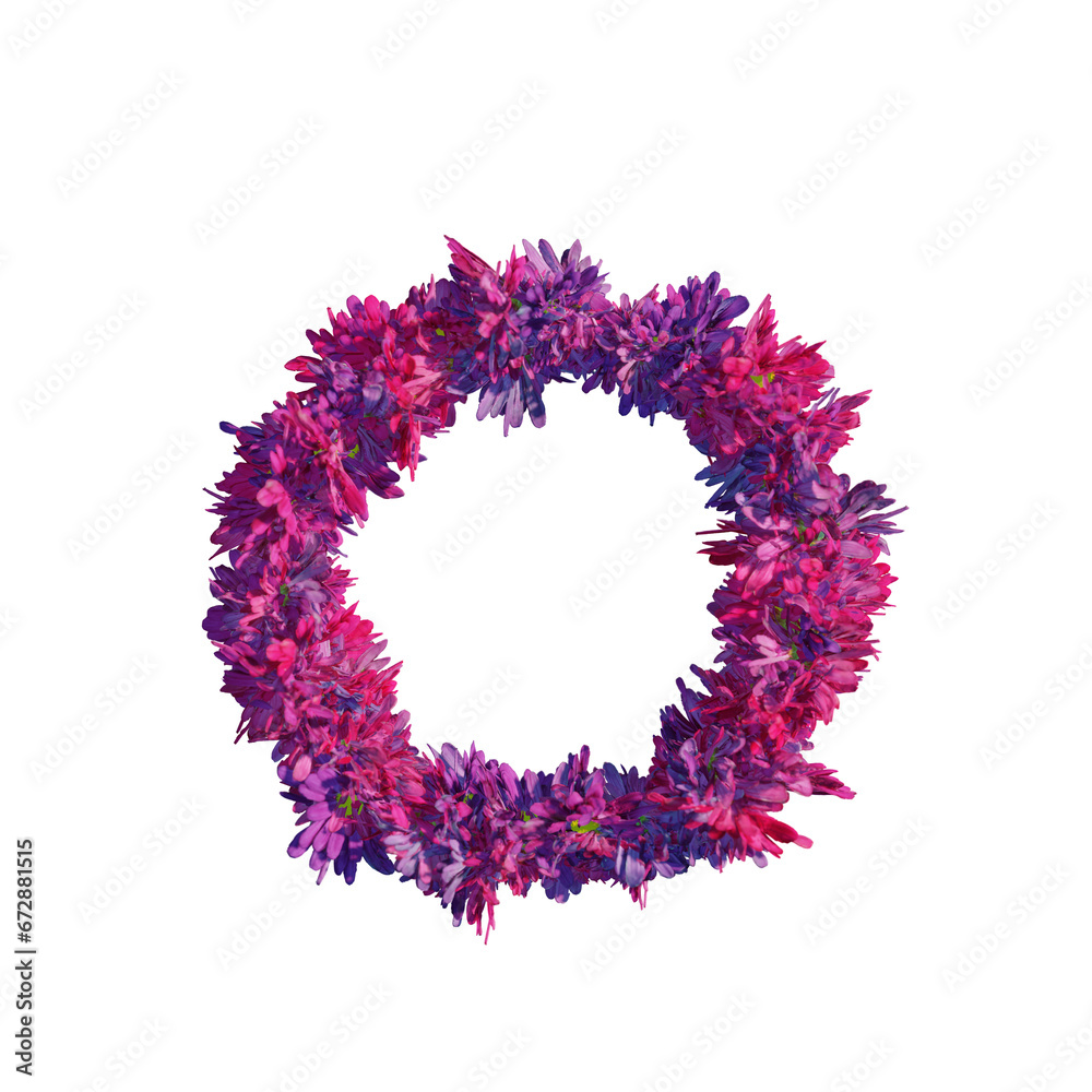 spring wreath of colorful chamomile isolated on transparent background