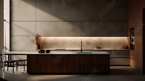 Elegant Modern Kitchen Interior with Wooden Cabinets and Marble Countertop © Aazish 