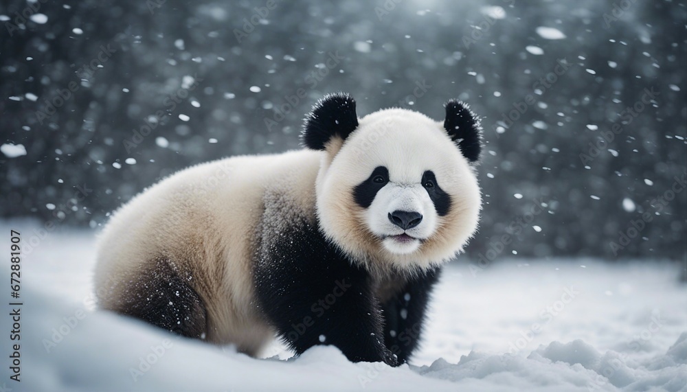 portrait of a cute panda bear running in heavy snow
portrait of a cute panda bear running in heavy snow