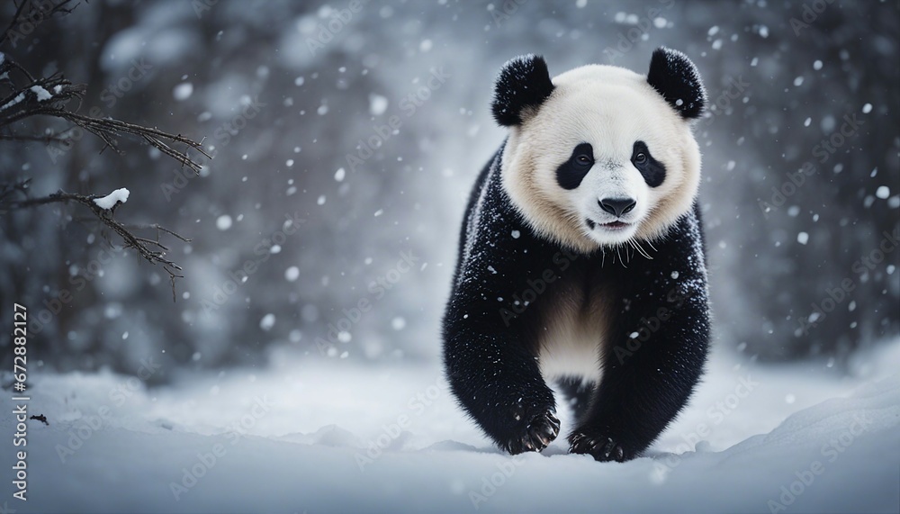 portrait of a cute panda bear running in heavy snow
portrait of a cute panda bear running in heavy snow