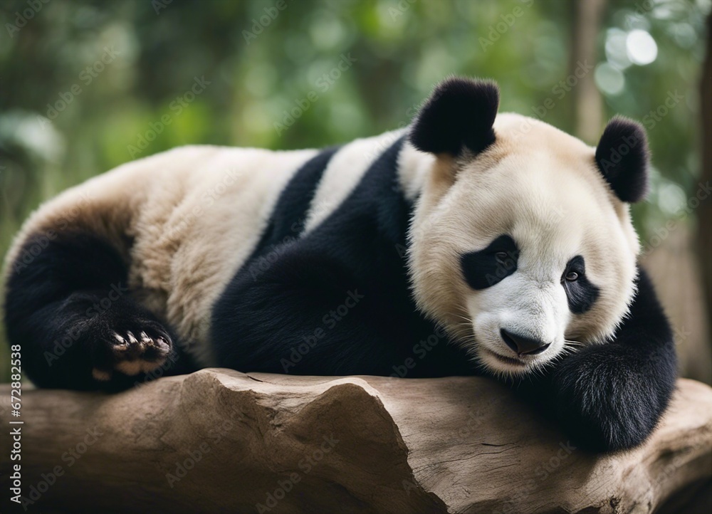 Fototapeta premium portrait of a lazy panda sleeping on a tree branch