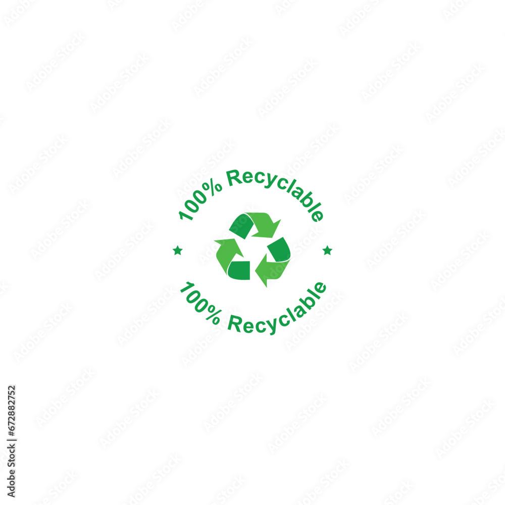 100% recyclable logo, circular label vector graphics 100% recyclable logo, circular label vector graphics
