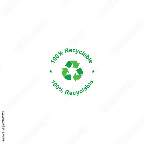 100% recyclable logo, circular label vector graphics