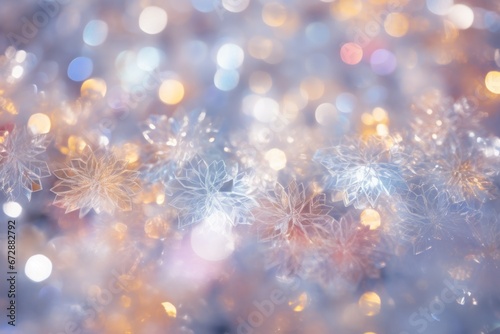 Glowing Christmas wallpaper with sparkling snowflakes and frosty details illuminated by the warm glowing light