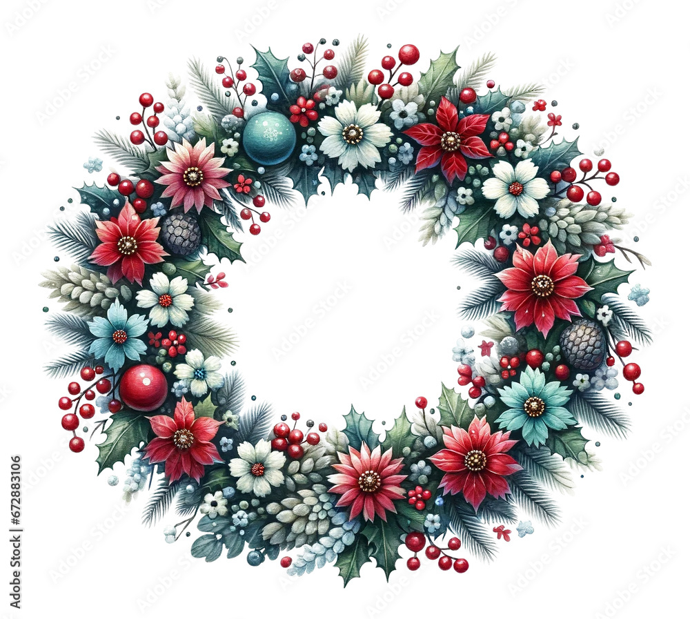 Floral Holiday Wreath with Christmas Ornaments Floral Holiday Wreath with Christmas Ornaments