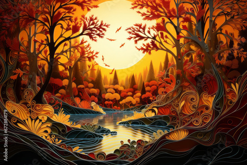 Autumn Woods Papercut Illustration