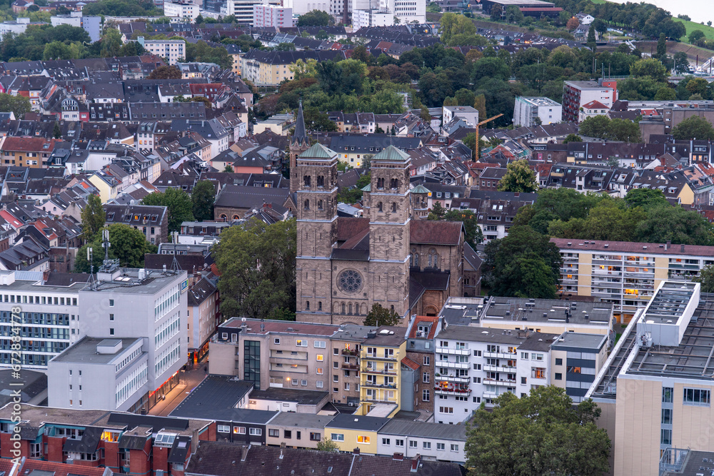 aerial view of Cologne. View of Roman Catholic Parish Church of St. Heribert