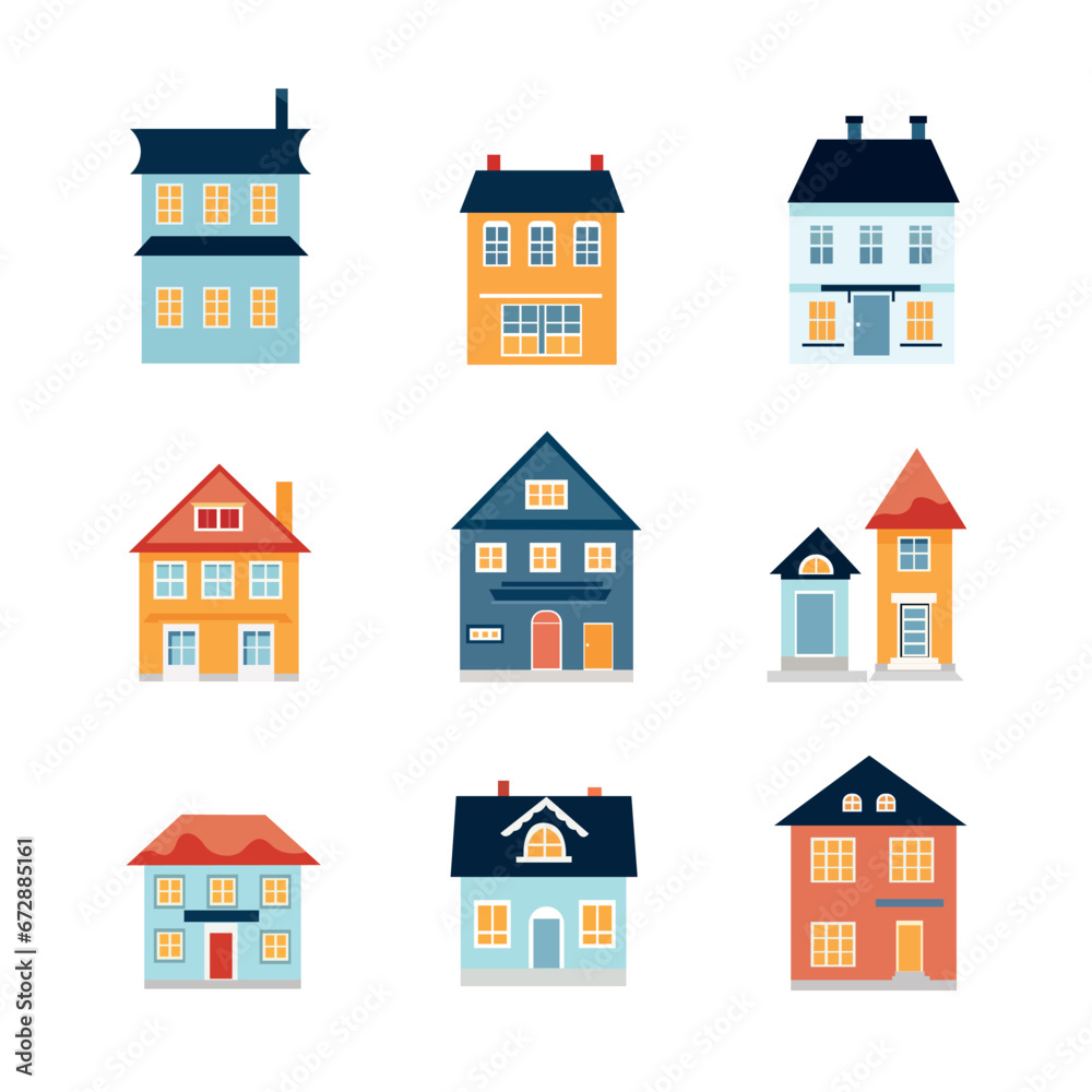 Flat house set vector illustration editable eps