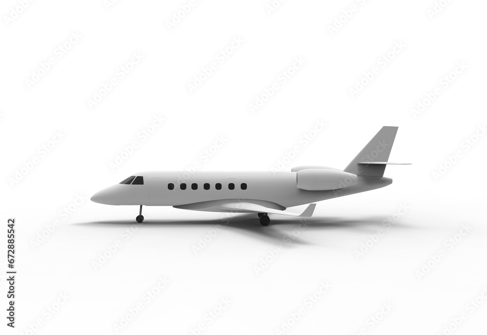private jet side view with shadow 3d render