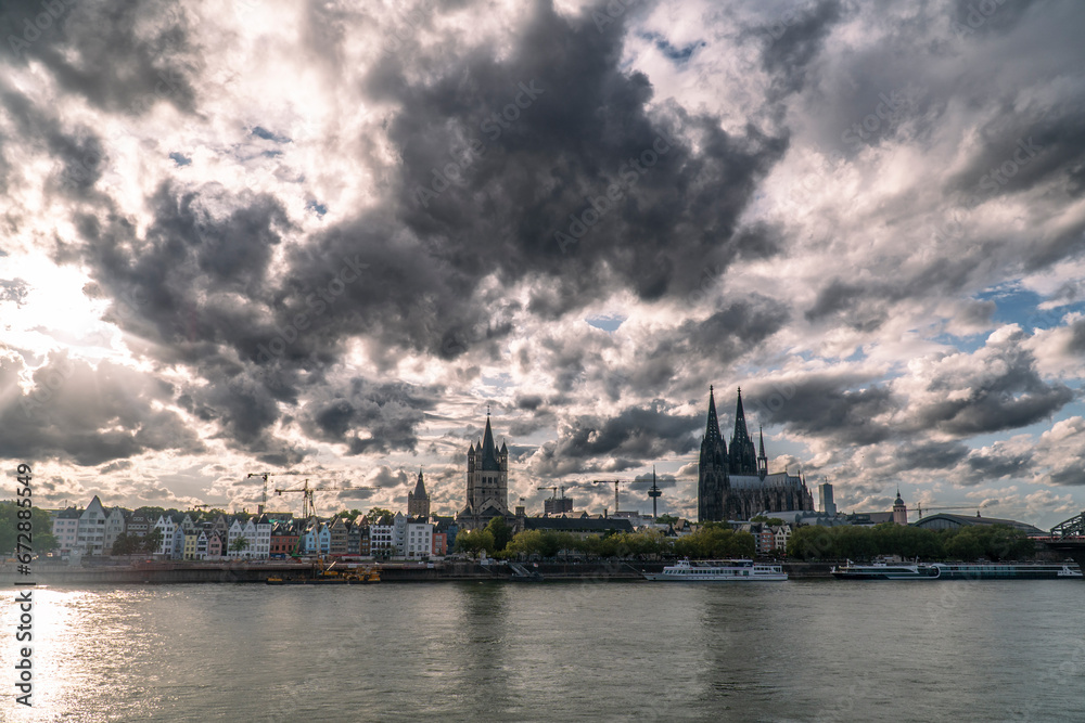 Dramatic thunderclouds over Cologne and Cologne Cathedral
