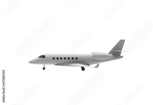 private jet side view without shadow 3d render