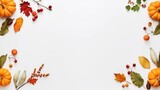 Festive autumn decor from pumpkins, yellow leaves on a white background. Design for Thanksgiving day