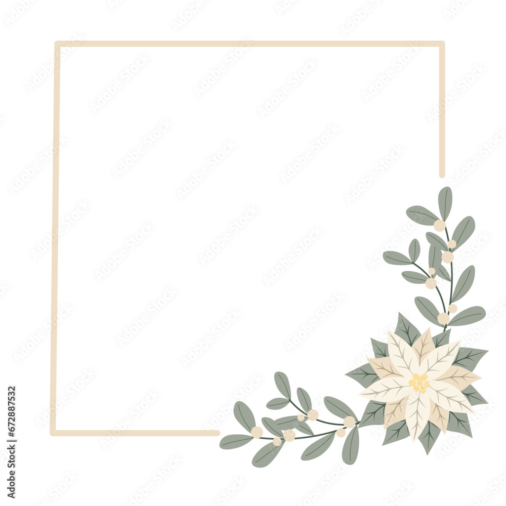 Obraz premium Christmas frame with white poinsettia flower.Design for New Year and Christmas cards, scrapbooking, stickers, planner, invitations