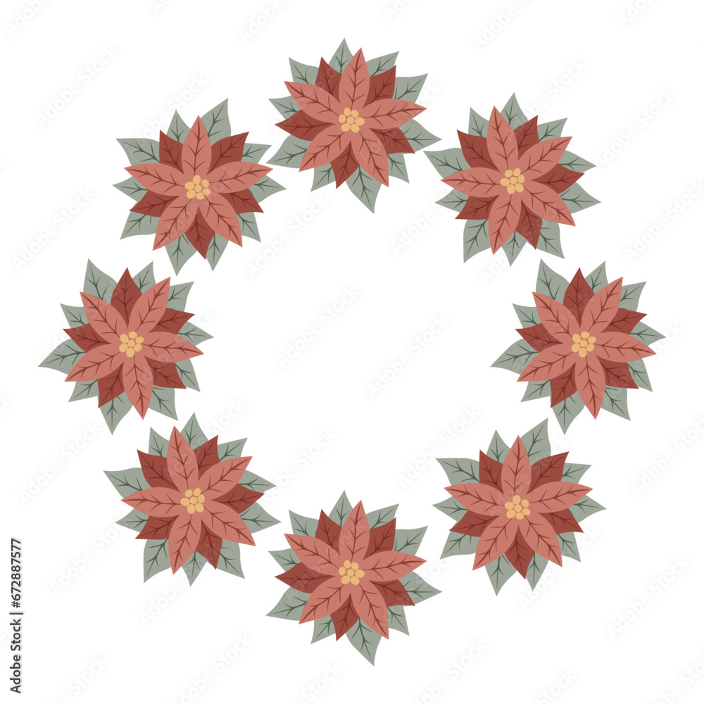 Christmas star, wreath of red poinsettia. Design for New Year cards, scrapbooking, stickers, planner, invitations Christmas star, wreath of red poinsettia. Design for New Year cards, scrapbooking, stickers, planner, invitations