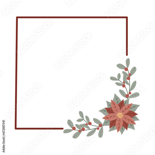 Christmas frame with red poinsettia flower.Design for New Year and Christmas cards, scrapbooking, stickers, planner, invitations