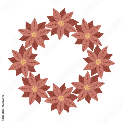 Christmas star  wreath of red poinsettia. Design for New Year cards  scrapbooking  stickers  planner  invitations