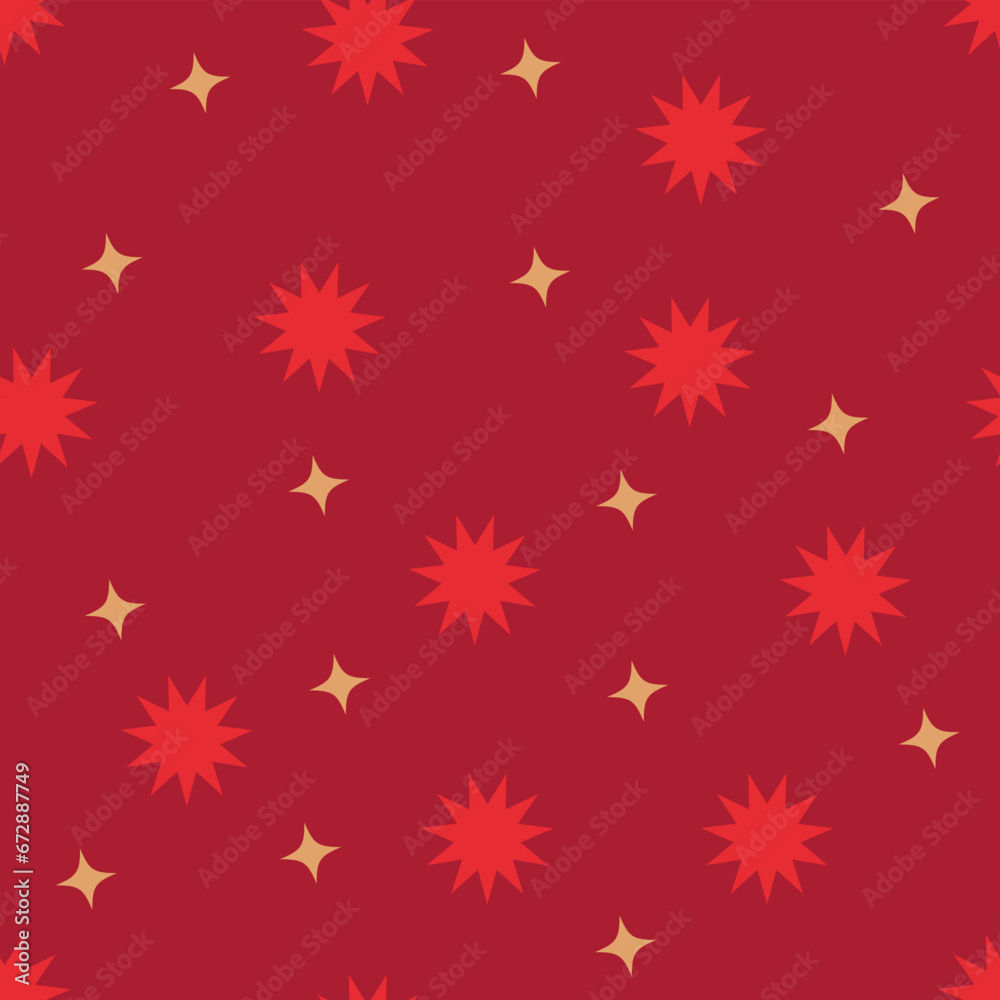 Seamless pattern with star-shaped geometric elements in red background. Print Ideal for Fabric, Textile, Wrapping Paper Seamless pattern with star-shaped geometric elements in red background. Print Ideal for Fabric, Textile, Wrapping Paper