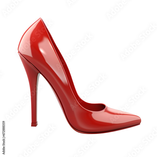 Red realistic 3D high-heeled shoe on a transparent background. generative AI