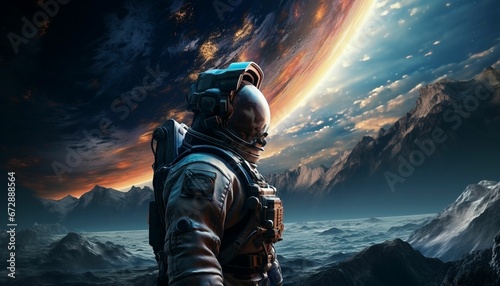 AI generated illustration of an astronaut in a full-body space suit photo