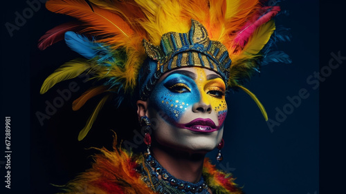 Portrait of a beautiful woman with creative make-up and carnival mask generativa IA
