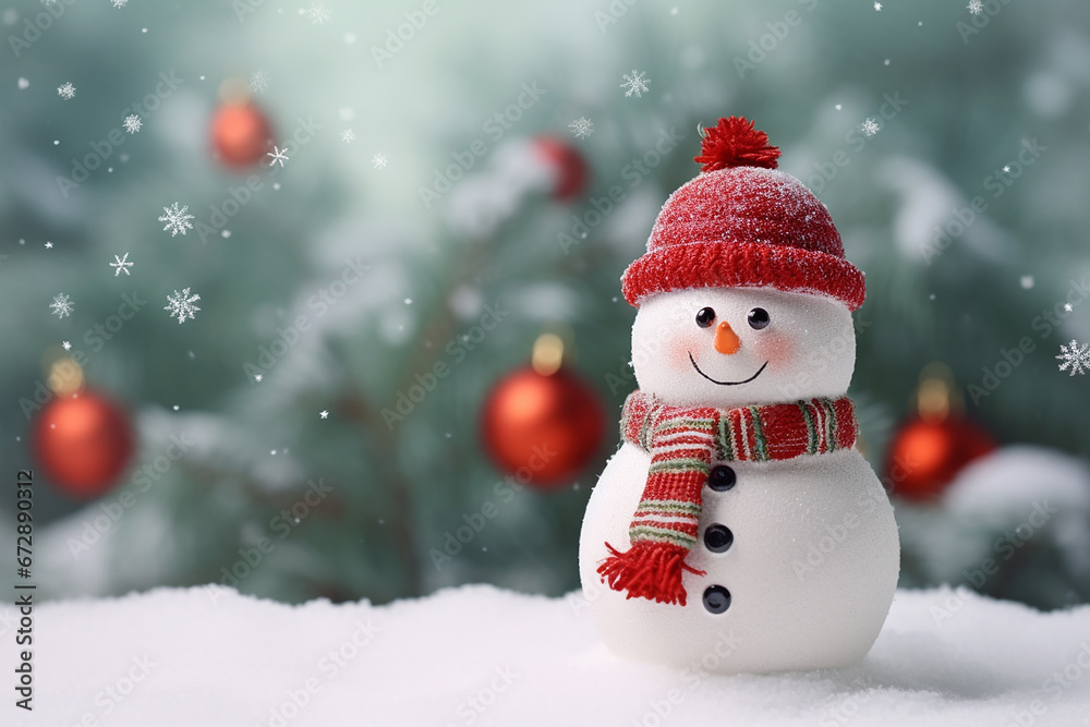 Cute Snowman Claus Doll with Copy Space on Vintage Christmas Tree Background - Created with Generative AI Tools Cute Snowman Claus Doll with Copy Space on Vintage Christmas Tree Background - Created with Generative AI Tools