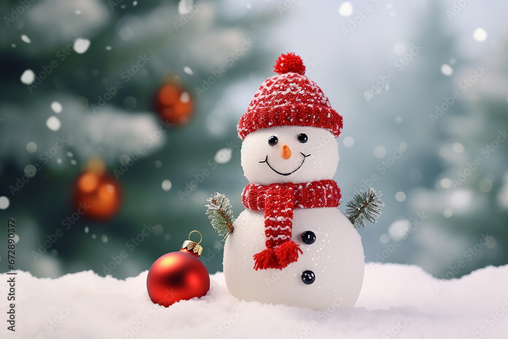 Cute Snowman Claus Doll with Copy Space on Vintage Christmas Tree Background - Created with Generative AI Tools Cute Snowman Claus Doll with Copy Space on Vintage Christmas Tree Background - Created with Generative AI Tools