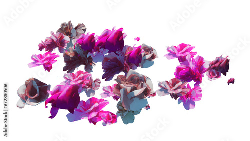 Petal and flowers flying on wind and falling in the air in spring season isolated on transparetn background photo