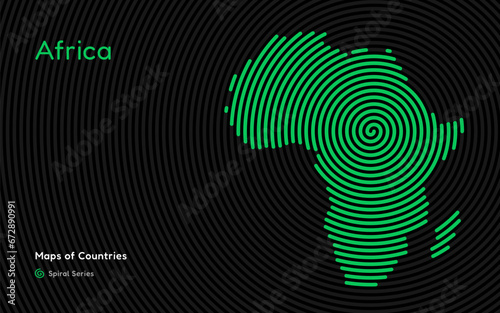 Creative circle map of Africa. Political map. Spiral fingerprint series	