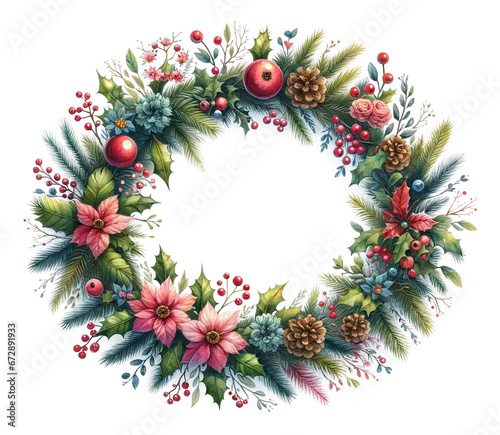 Festive Holiday Wreath with Christmas Flowers
