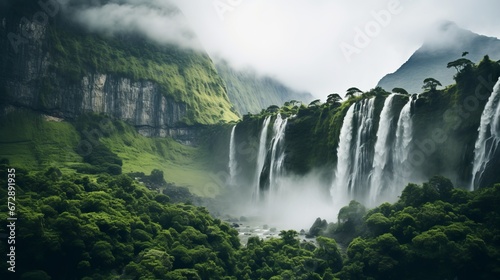 mountain waterfall landscape.