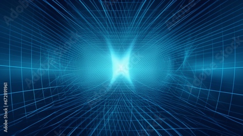 a blue background with lines and light beams in the center