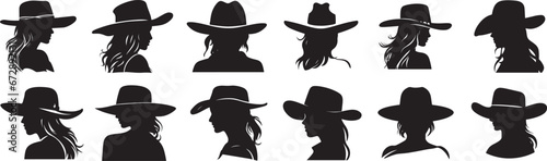 Set of woman's head wearing cowboy hat photo
