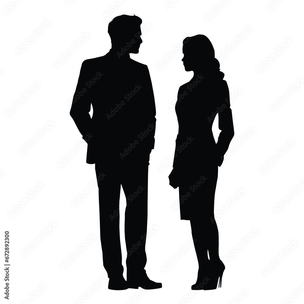 Business Man and Woman Silhouettes on White