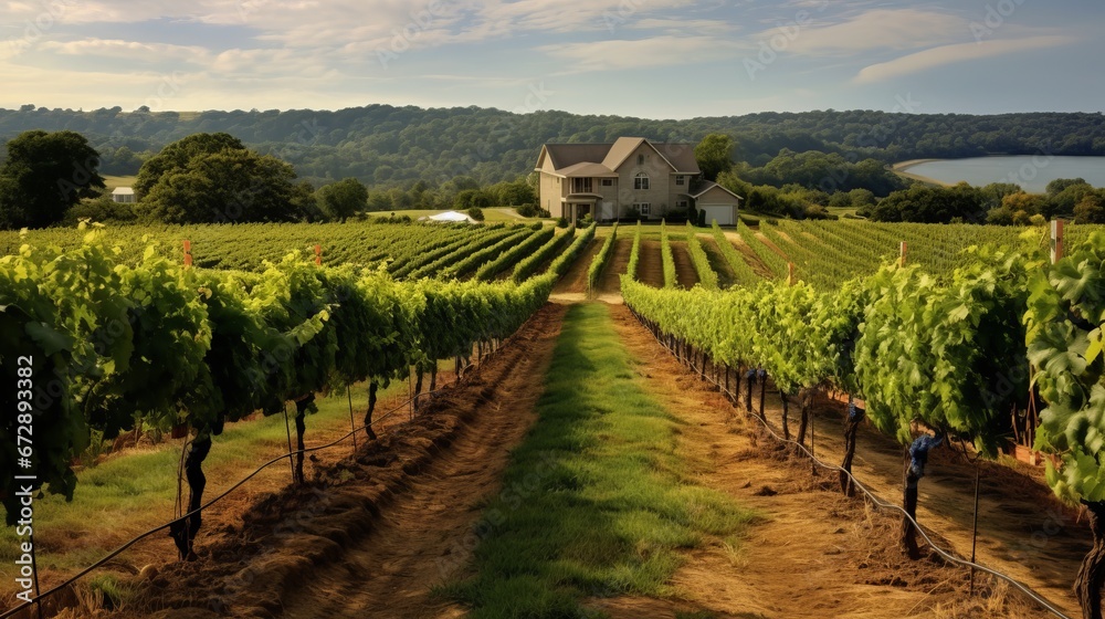 village landscape vineyards.