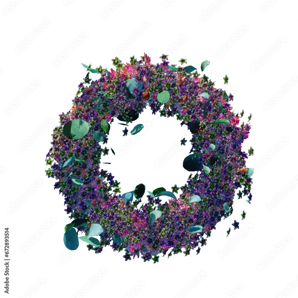 wreath of wild flowers, plants and purple wildflowers on a tranparent background wreath of wild flowers, plants and purple wildflowers on a tranparent background
