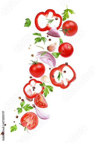 chopped pepper with vegetables and spices on a transparent background