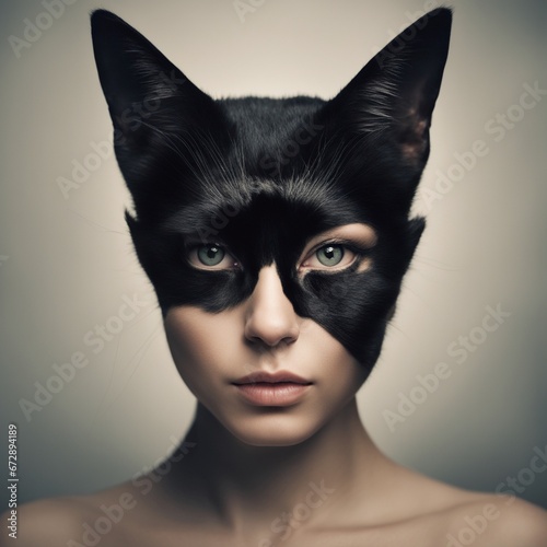 Biała kobieta czarny kot