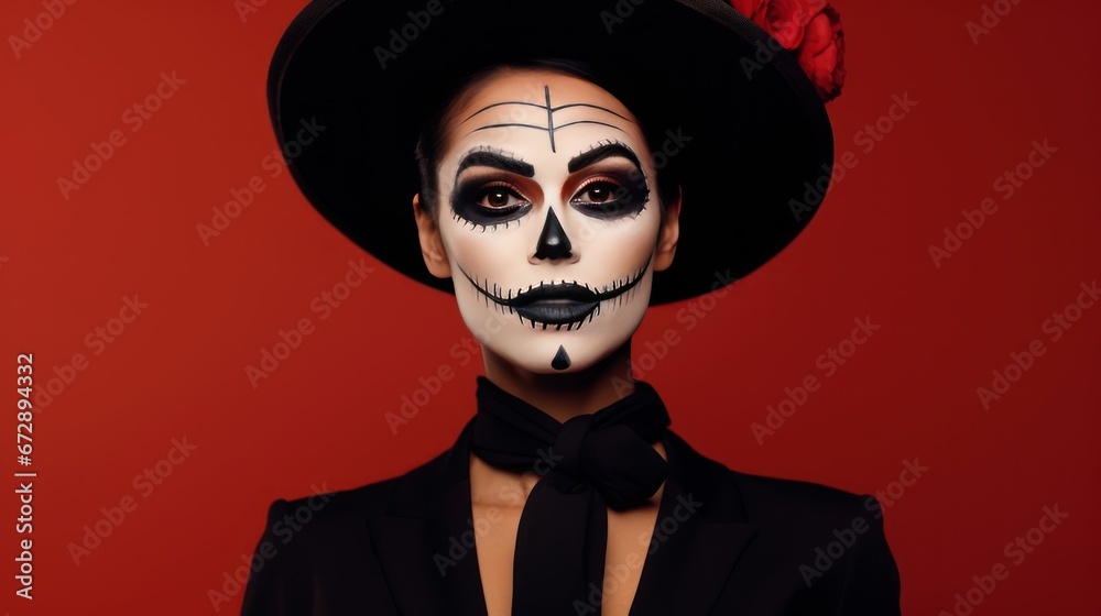 Woman with halloween inspired scary makeup and costume looking like a spooky witch Woman with halloween inspired scary makeup and costume looking like a spooky witch