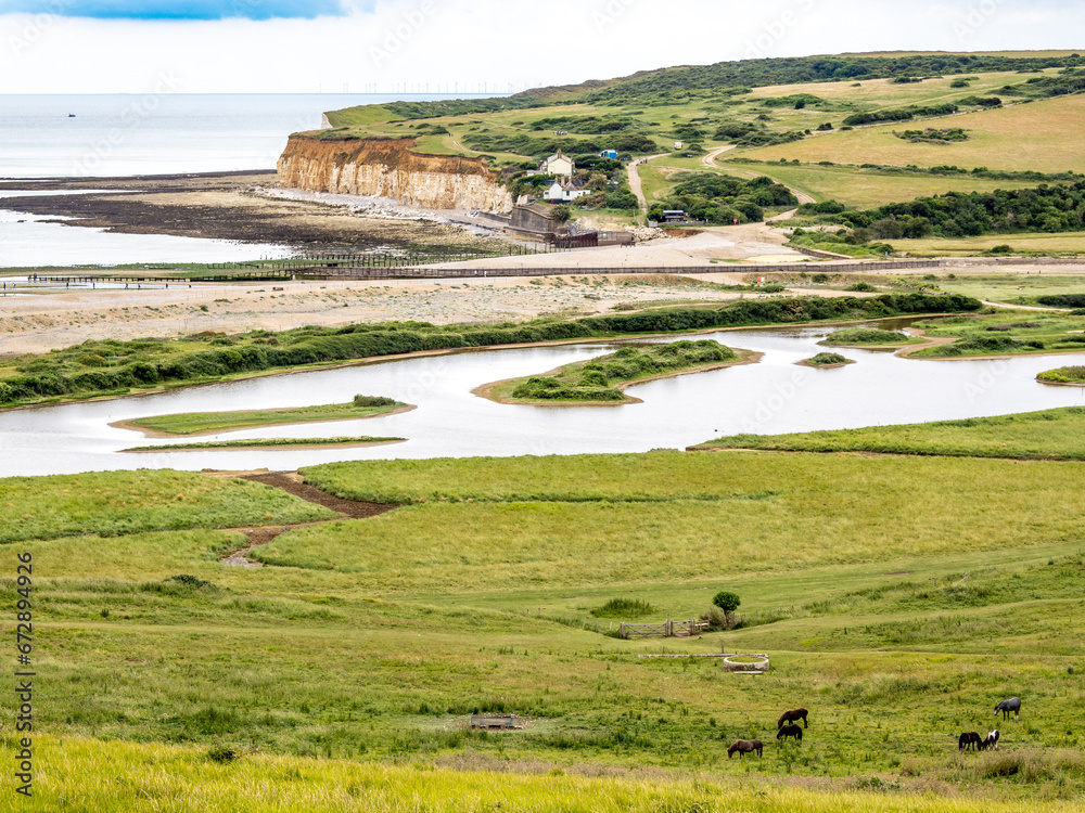 Cuckmere Haven flood plains in East Sussex, England