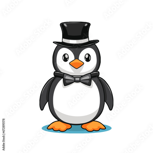 Cartoon Pinguin mit Zylinder und Fliege AI Generative © Michael