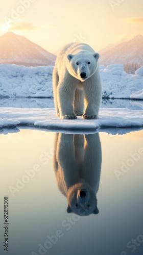 Beautiful lonely polar bear in snow
