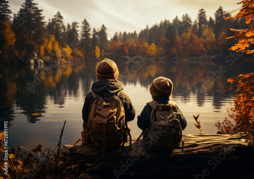 A Serene Moment on a Wooden Bench with a Scenic Lake View